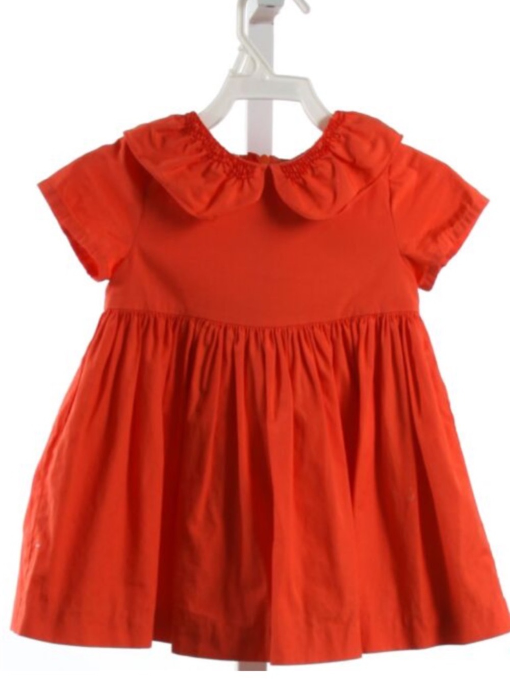 Jacadi Bright Orange Peter Pan Collar Cotton Dress with Picot Stitching